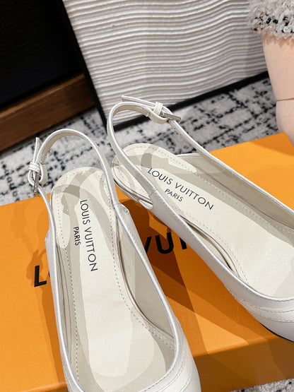 LOUIS VUITTON HIGH HEEL 4 CM SLINGBACKS IN WHITE CALFSKIN