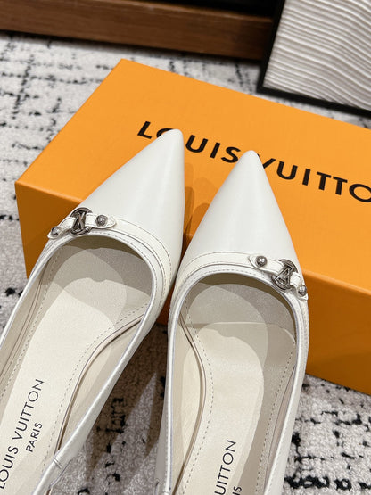 LOUIS VUITTON HIGH HEEL 4 CM SLINGBACKS IN WHITE CALFSKIN