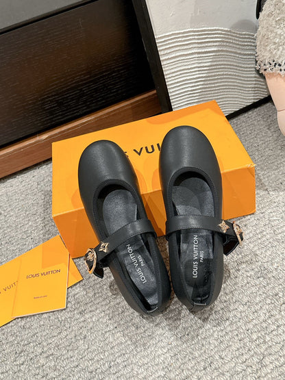 LOUIS VUITTON MARY JANE SHOES IN BLACK SHEEPSKIN