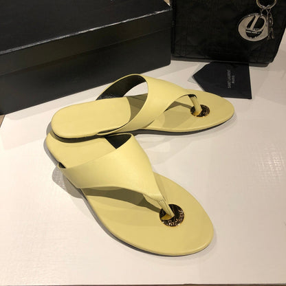 LOUIS VUITTON FLAT THONG IN LIGHT YELLOW CALFSKIN