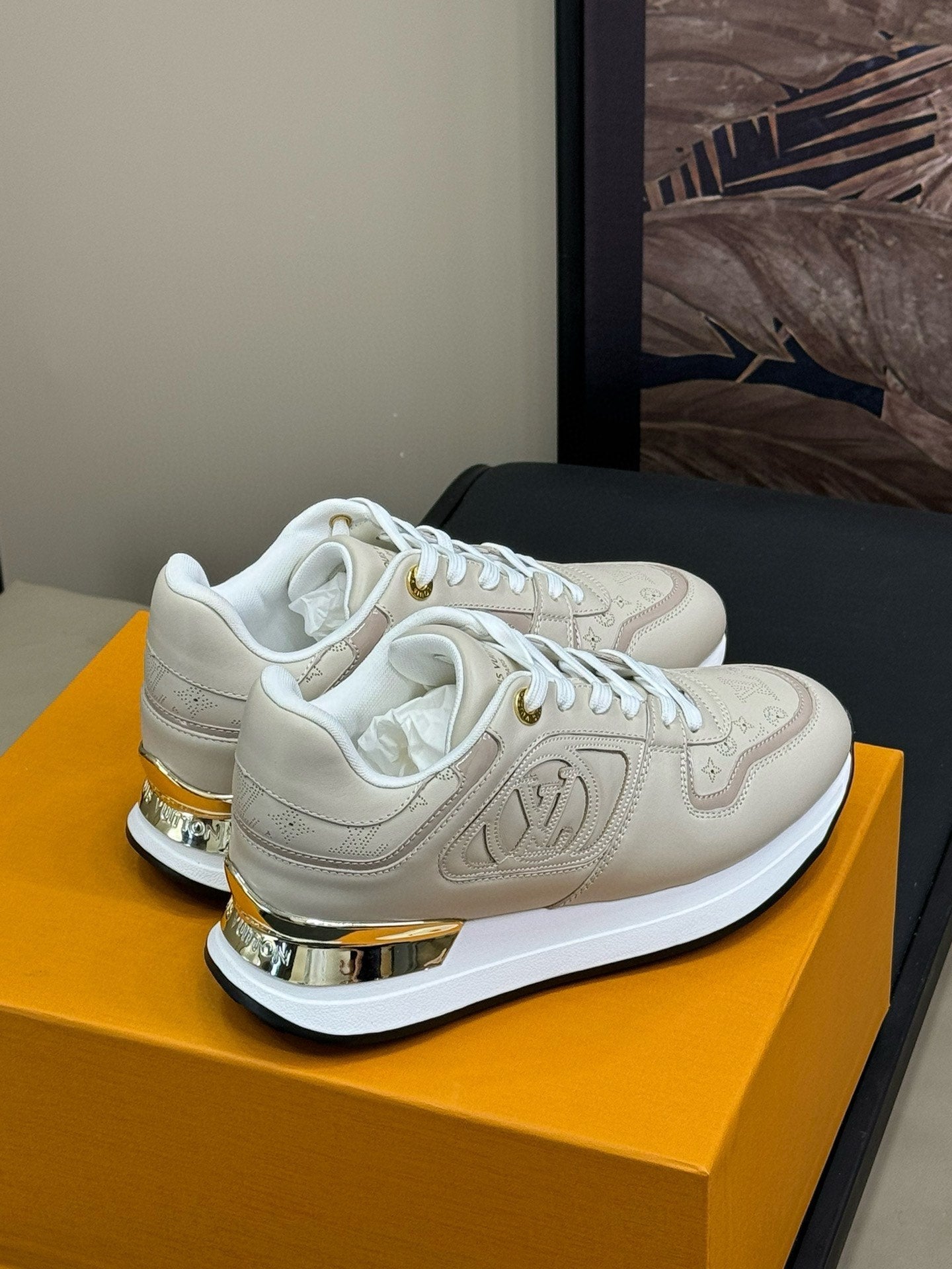 LOUIS VUITTON LV NEO RUN AWAY SNEAKER IN KHAKI TAN CALFSKIN