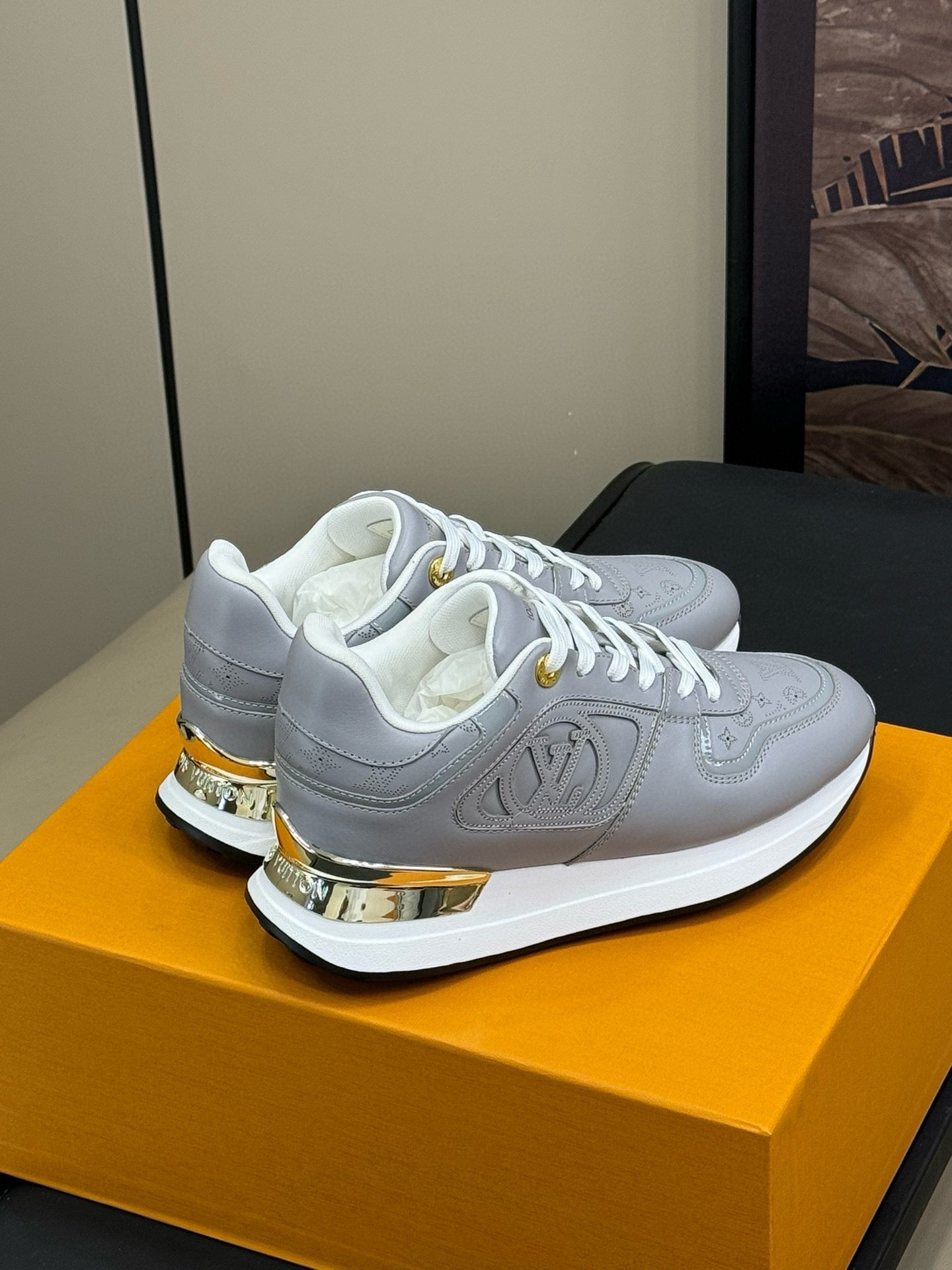 LOUIS VUITTON LV NEO RUN AWAY SNEAKER IN STEEL GRAY CALFSKIN