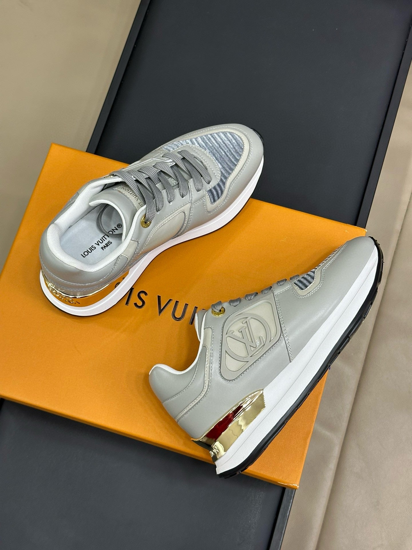 LOUIS VUITTON LV NEO RUN AWAY SNEAKER IN DOLPHIN GRAY CALFSKIN