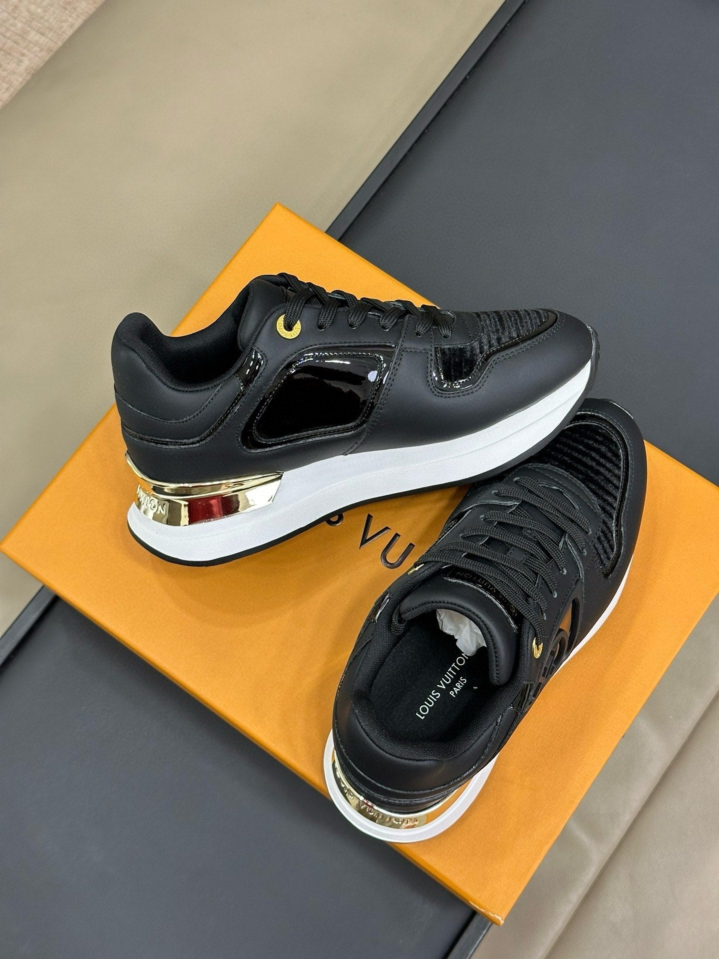 LOUIS VUITTON LV NEO RUN AWAY SNEAKER IN BLACK CALFSKIN