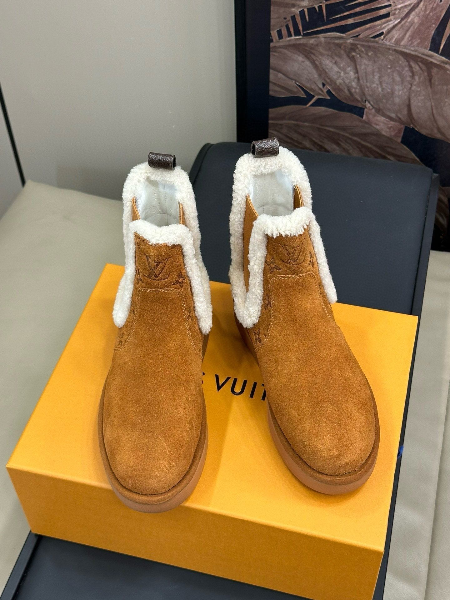 LOUIS VUITTON ASPEN CHELSEA ANKLE BOOTS IN BRONZE BROWN MONOGRAM-DEBOSSED SUEDE