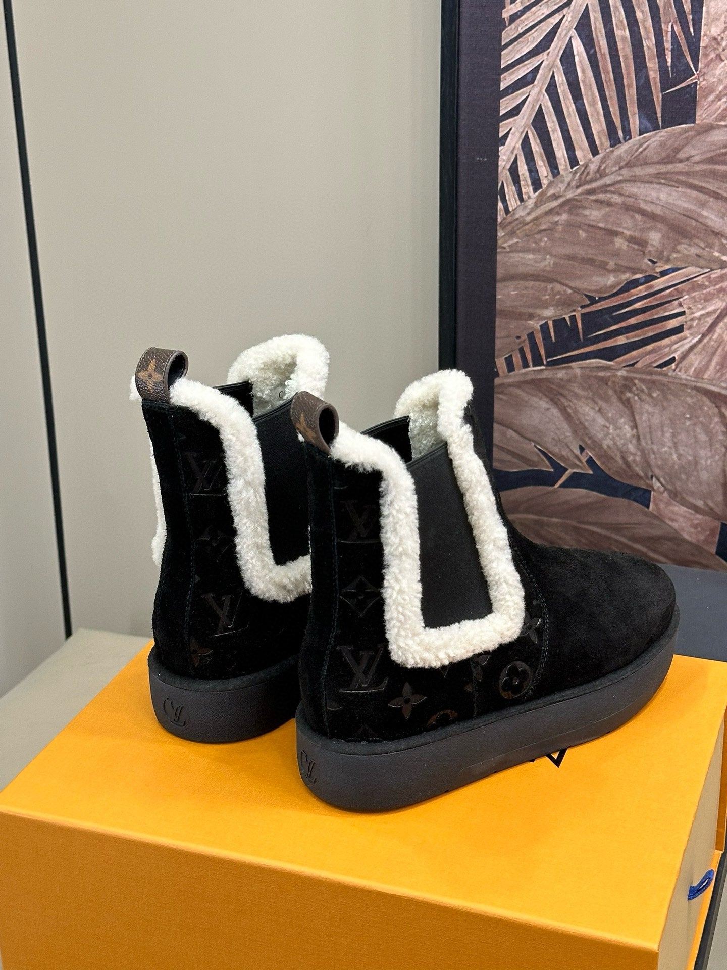 LOUIS VUITTON ASPEN CHELSEA ANKLE BOOTS IN BLACK MONOGRAM-DEBOSSED SUEDE