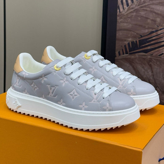 LOUIS VUITTON TIME OUT SNEAKER IN COOL GRAY EMBOSSED MONOGRAM CALFSKIN