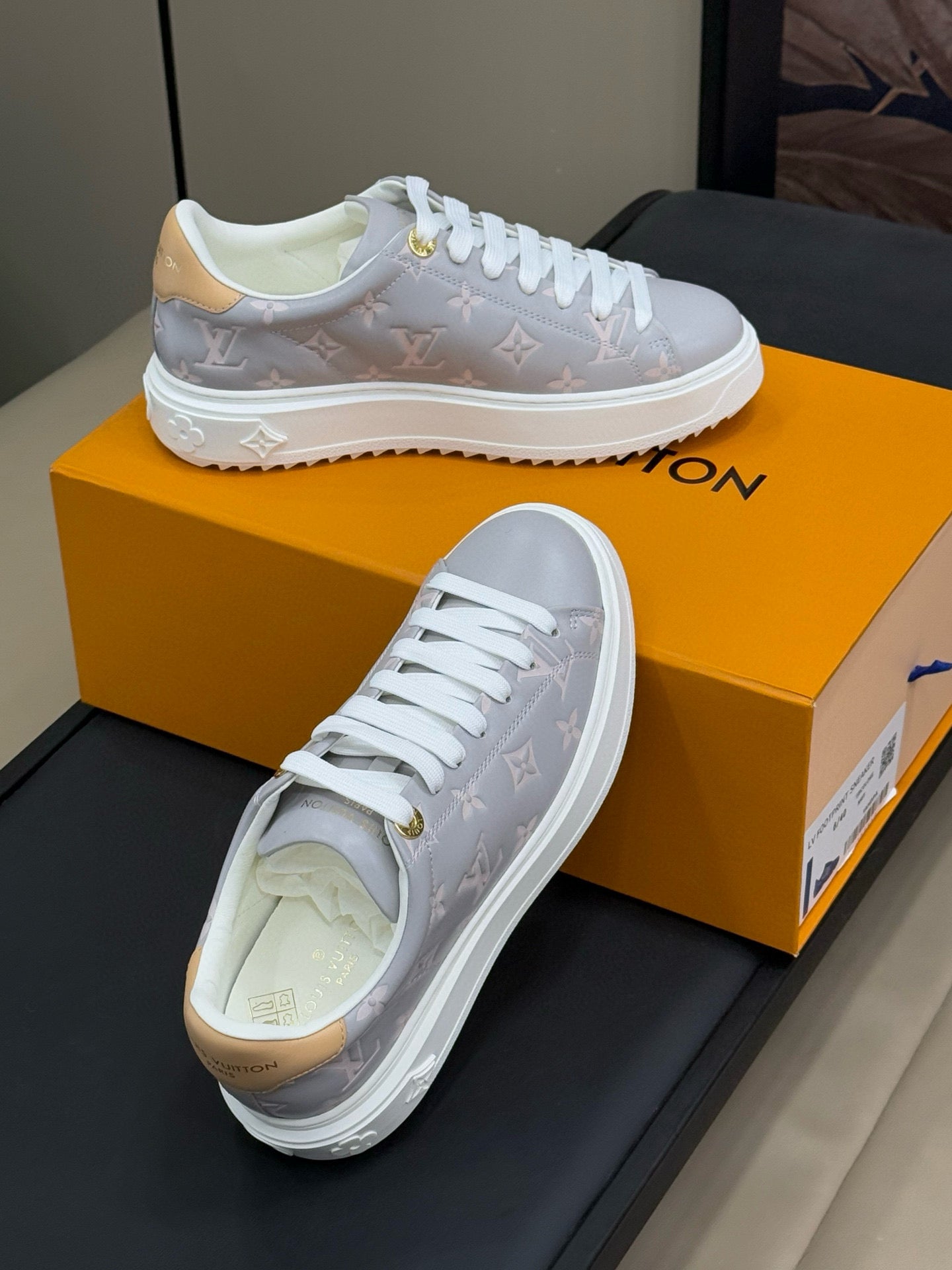 LOUIS VUITTON TIME OUT SNEAKER IN COOL GRAY EMBOSSED MONOGRAM CALFSKIN