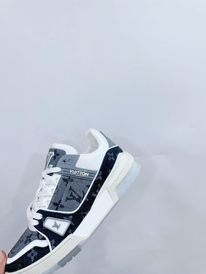 LOUIS VUITTON LV TRAINER SNEAKER IN DOVE GRAY MONOGRAM DENIM