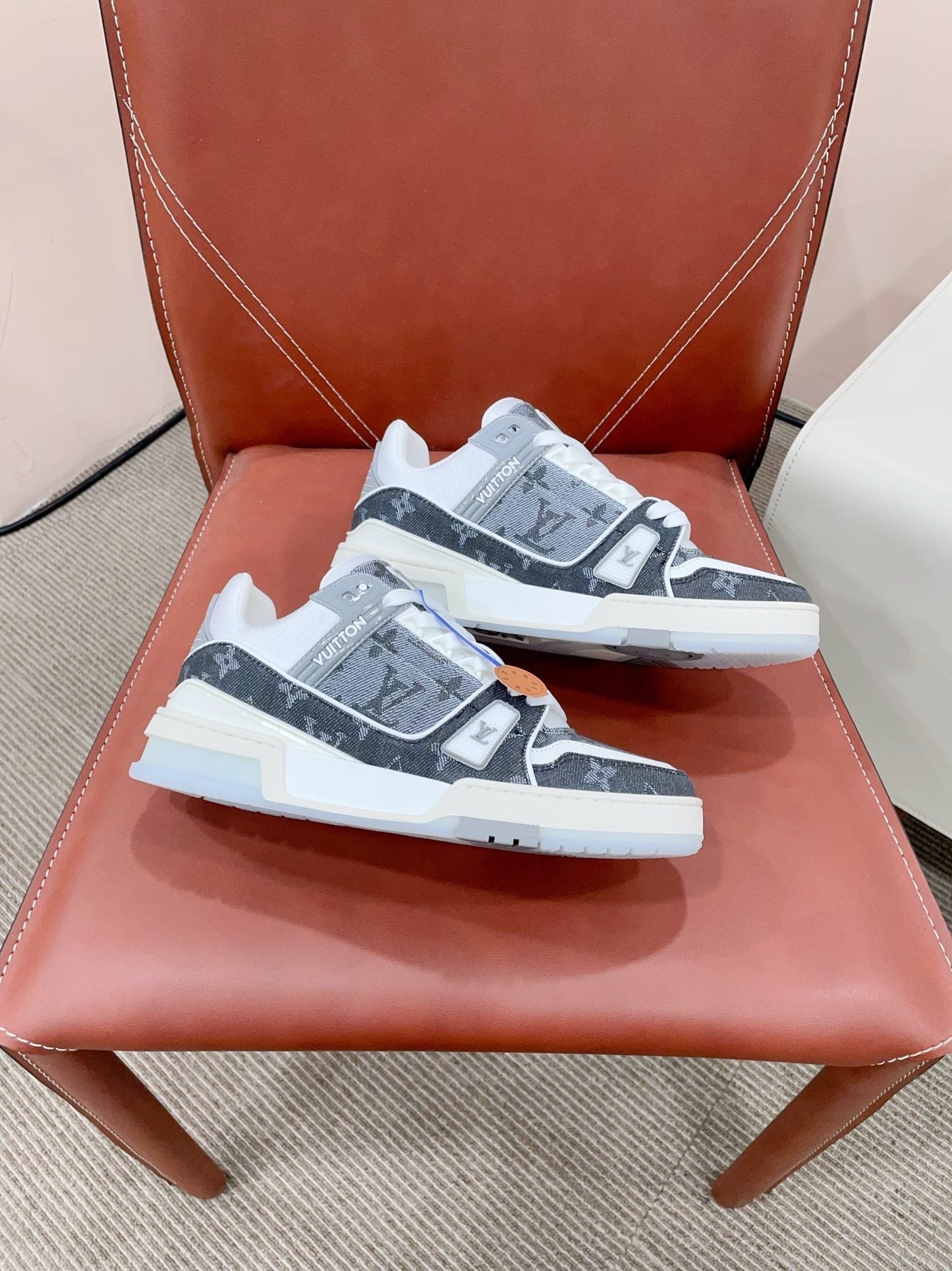 LOUIS VUITTON LV TRAINER SNEAKER IN DOVE GRAY MONOGRAM DENIM