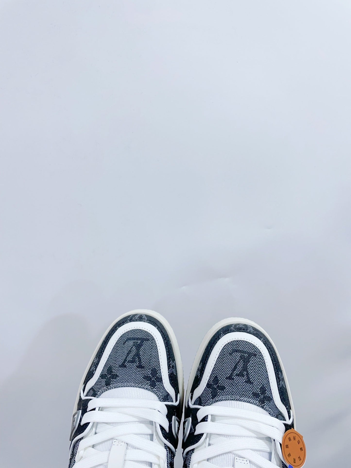 LOUIS VUITTON LV TRAINER SNEAKER IN DOVE GRAY MONOGRAM DENIM