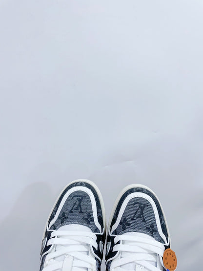 LOUIS VUITTON LV TRAINER SNEAKER IN DOVE GRAY MONOGRAM DENIM