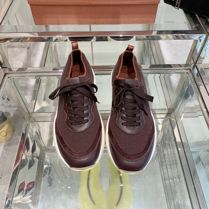 SNEAKER IN MAHOGANY RED CANVAS MIX SUEDE WITH LAMBSKIN