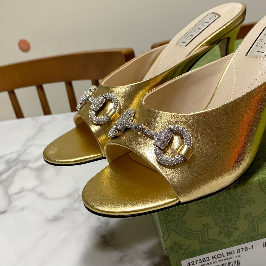 GUCCI 26S HORSEBIT HIGH-HEELED SANDALS 80 MM IN GOLD CALFSKIN