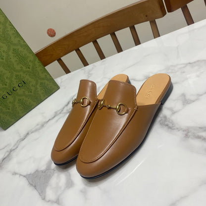 GUCCI MULES IN BROWN LAMBSKIN GOLD HARD WARE