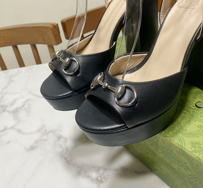 GUCCI 26S HIGH-HEELED SANDALS 105 MM IN BLACK CALFSKIN