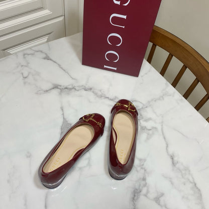 GUCCI 26S HORSEBIT BALLET FLATS IN DARK RED CALFSKIN