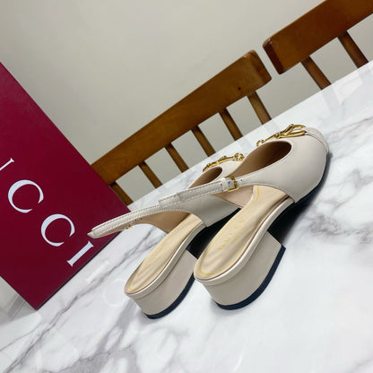 GUCCI 26S SLINGBACK FLATS IN CREAM WHITE CALFSKIN
