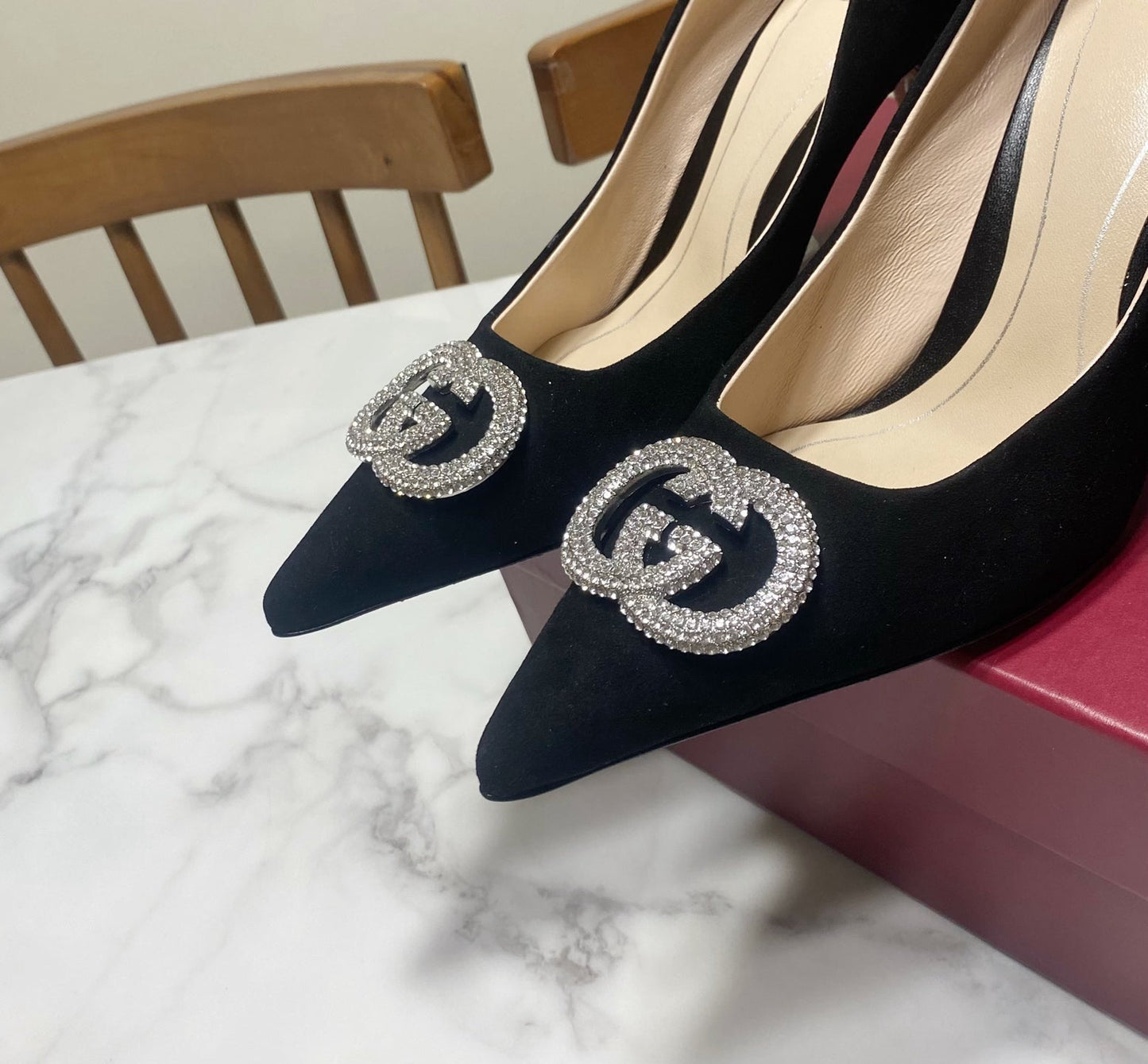 GUCCI 26S HIGH-HEELED SHOES 85 MM IN BLACK SUEDE WITH CRYSTAL