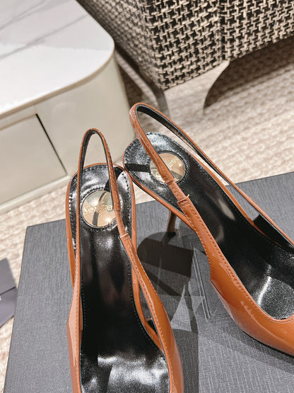 LOUIS VUITTON DUNE HIGH 10 CM SLINGBACK PUMPS IN BRONZE BROWN PATENT LEATHER WITH CRYSTAL