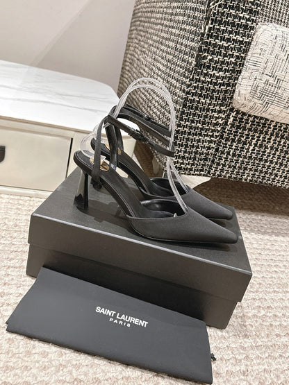 LOUIS VUITTON HIGH-HEELED SLINGBACKS SANDAL 7 CM IN BLACK SILK