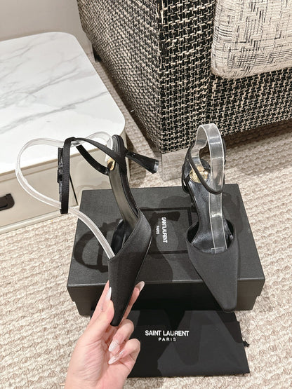LOUIS VUITTON HIGH-HEELED SLINGBACKS SANDAL 7 CM IN BLACK SILK