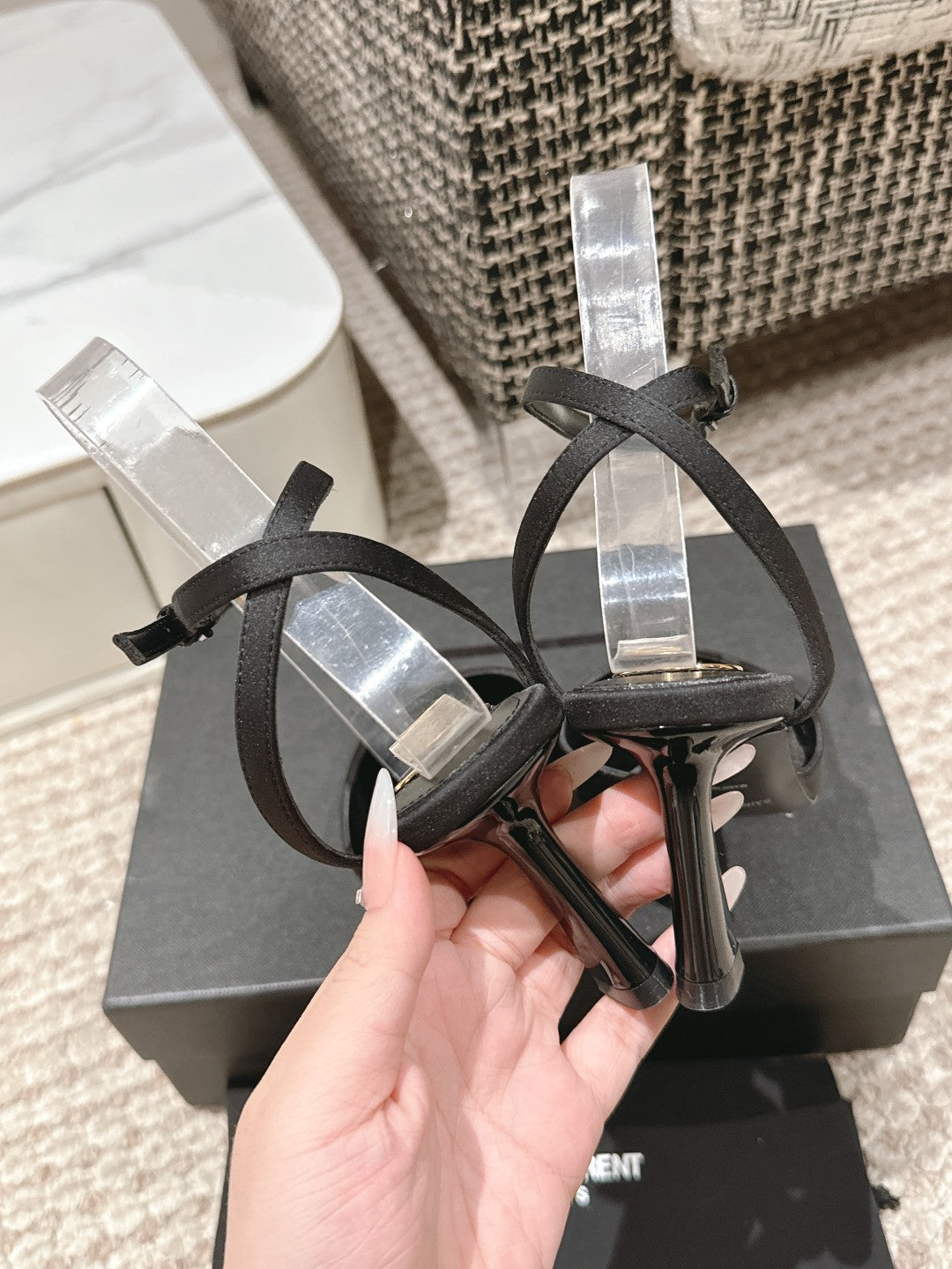 LOUIS VUITTON HIGH-HEELED SLINGBACKS SANDAL 7 CM IN BLACK SILK