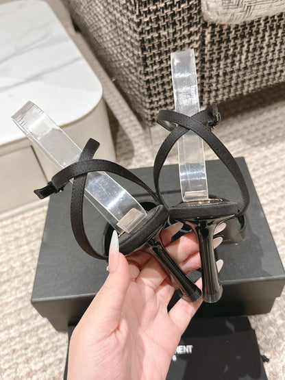 LOUIS VUITTON HIGH-HEELED SLINGBACKS SANDAL 7 CM IN BLACK SILK