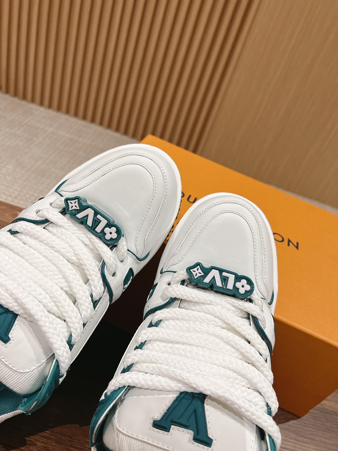 LOUIS VUITTON LV Trainer Maxi Sneaker White Mix Emerald Green Calfskin