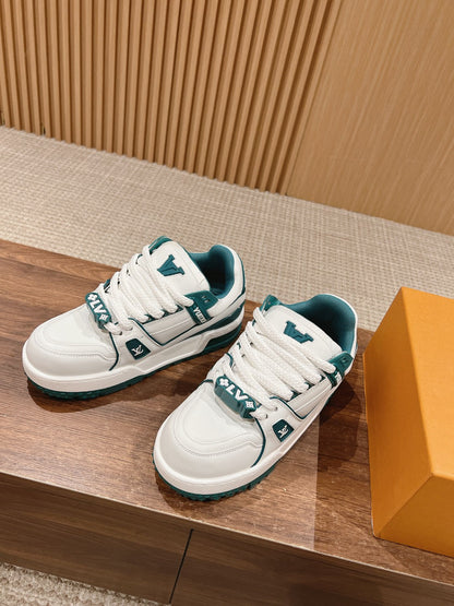 LOUIS VUITTON LV Trainer Maxi Sneaker White Mix Emerald Green Calfskin