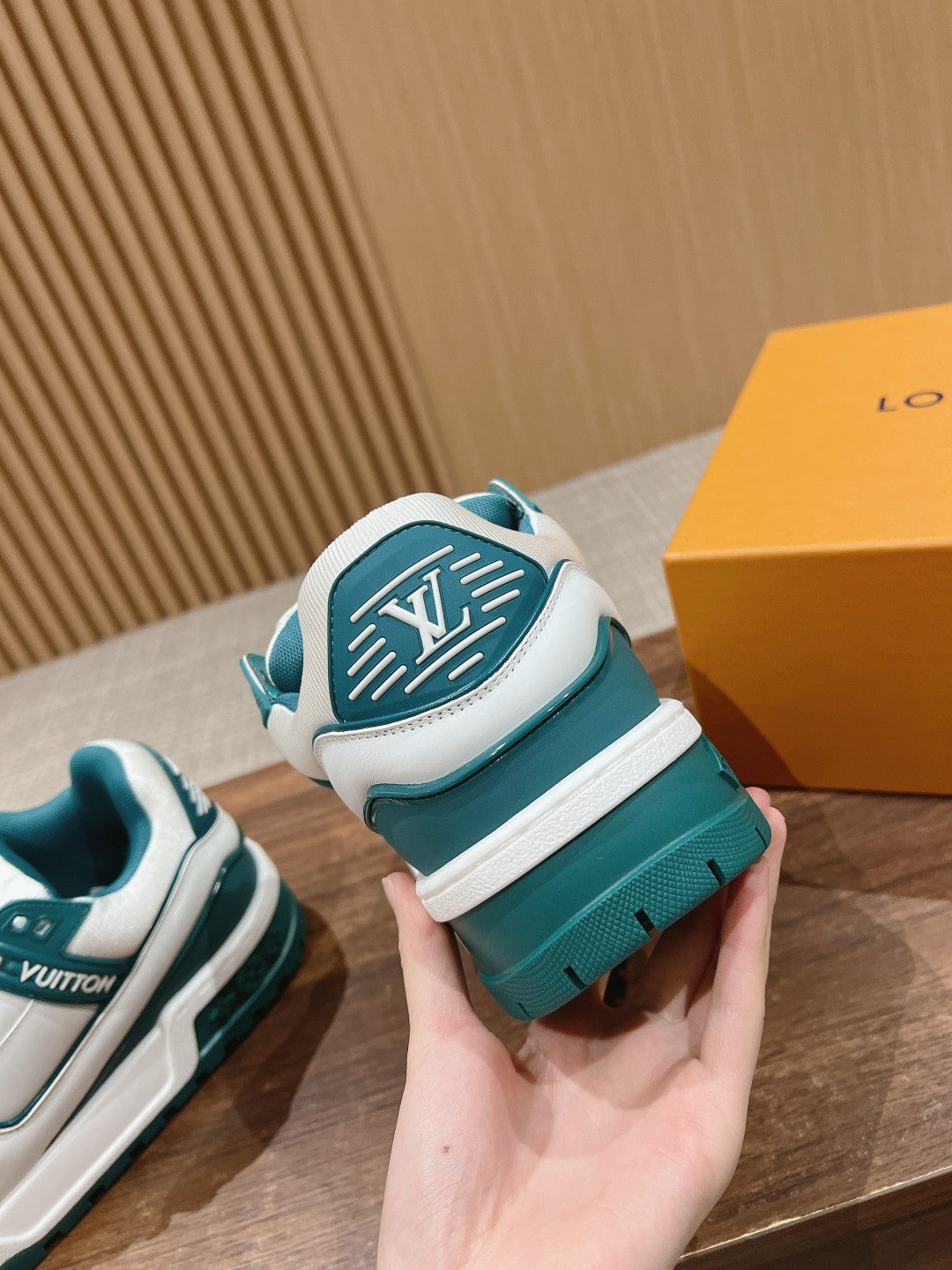 LOUIS VUITTON LV Trainer Maxi Sneaker White Mix Emerald Green Calfskin