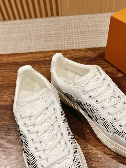 LOUIS VUITTON LV GROOVY SNEAKER IN WHITE DAMIER STRASS AND CALFSKIN