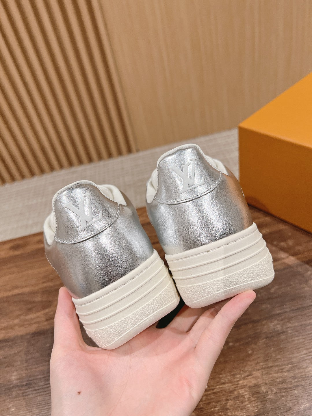 LOUIS VUITTON LV TRAINER SNEAKER IN SILVER MIX WHITE EMBOSSED CALFSKIN