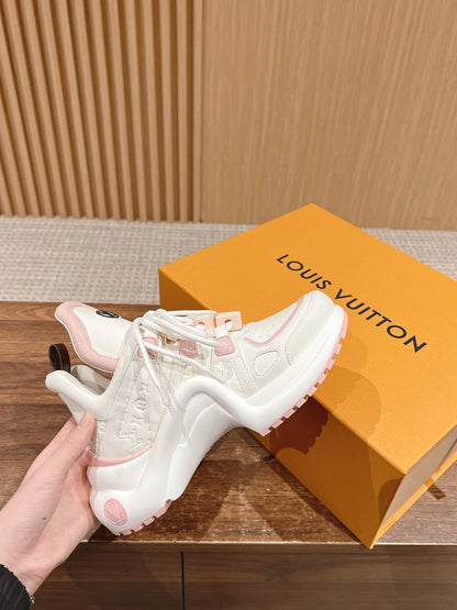 LOUIS VUITTON LV ARCHLIGHT SNEAKER IN WHITE MIX LIGHT PINK EMBOSSED CALFSKIN