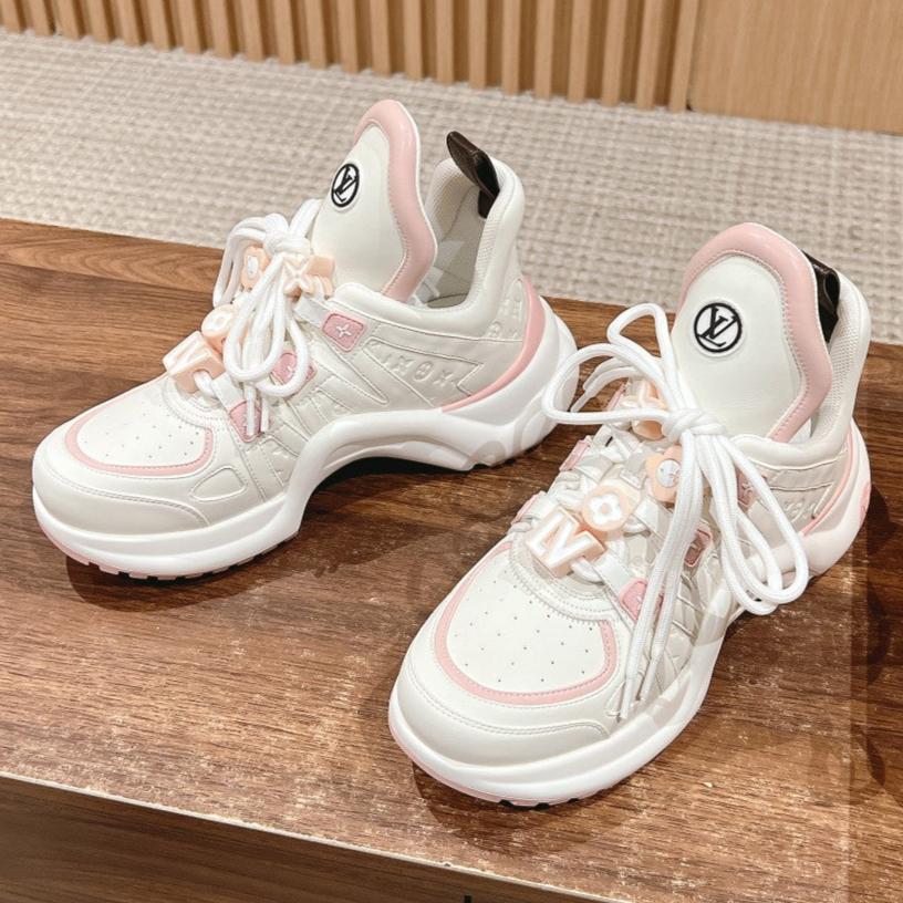 LOUIS VUITTON LV ARCHLIGHT SNEAKER IN WHITE MIX LIGHT PINK EMBOSSED CALFSKIN