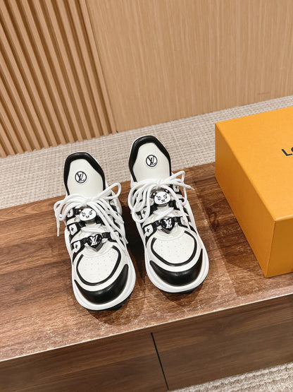 LOUIS VUITTON LV ARCHLIGHT SNEAKER IN WHITE MIX BLACK EMBOSSED CALFSKIN 101058