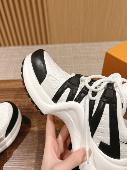 LOUIS VUITTON LV ARCHLIGHT SNEAKER IN WHITE MIX BLACK EMBOSSED CALFSKIN