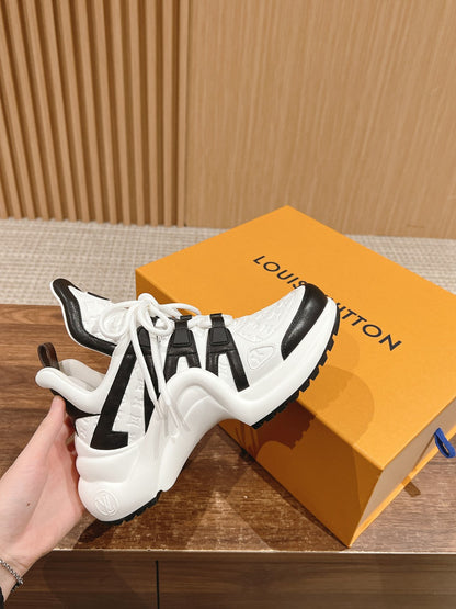 LOUIS VUITTON LV ARCHLIGHT SNEAKER IN WHITE MIX BLACK EMBOSSED CALFSKIN