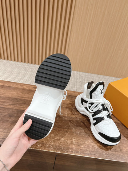 LOUIS VUITTON LV ARCHLIGHT SNEAKER IN WHITE MIX BLACK EMBOSSED CALFSKIN