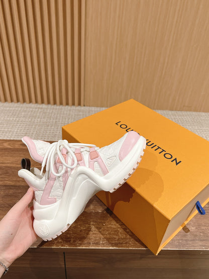 LOUIS VUITTON LV ARCHLIGHT SNEAKER IN WHITE MIX BABY PINK EMBOSSED CALFSKIN