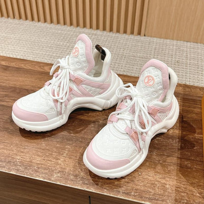LOUIS VUITTON LV ARCHLIGHT SNEAKER IN WHITE MIX BABY PINK EMBOSSED CALFSKIN