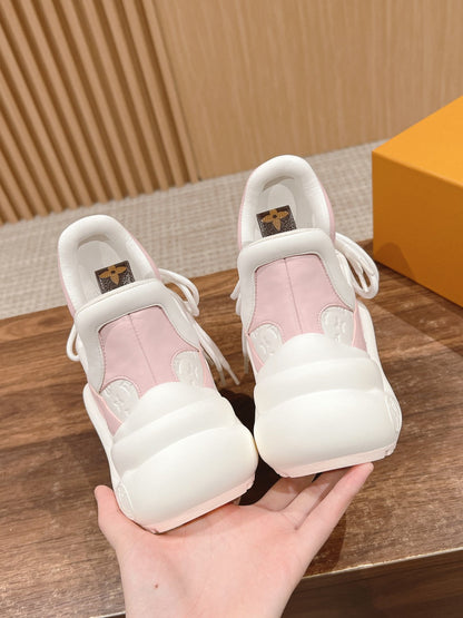 LOUIS VUITTON LV ARCHLIGHT SNEAKER IN WHITE MIX BABY PINK EMBOSSED CALFSKIN