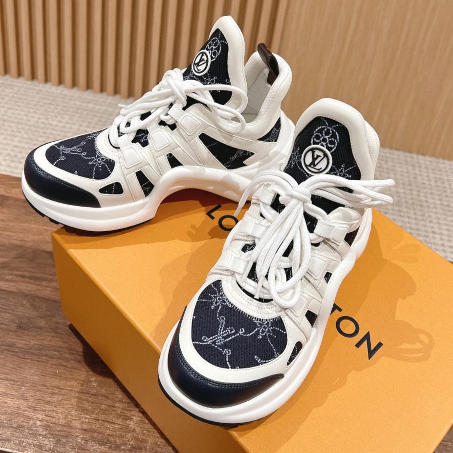 LOUIS VUITTON LV ARCHLIGHT SNEAKER IN WHITE MIX BLACK CALFSKIN AND MONOGRAM DENIM 101073