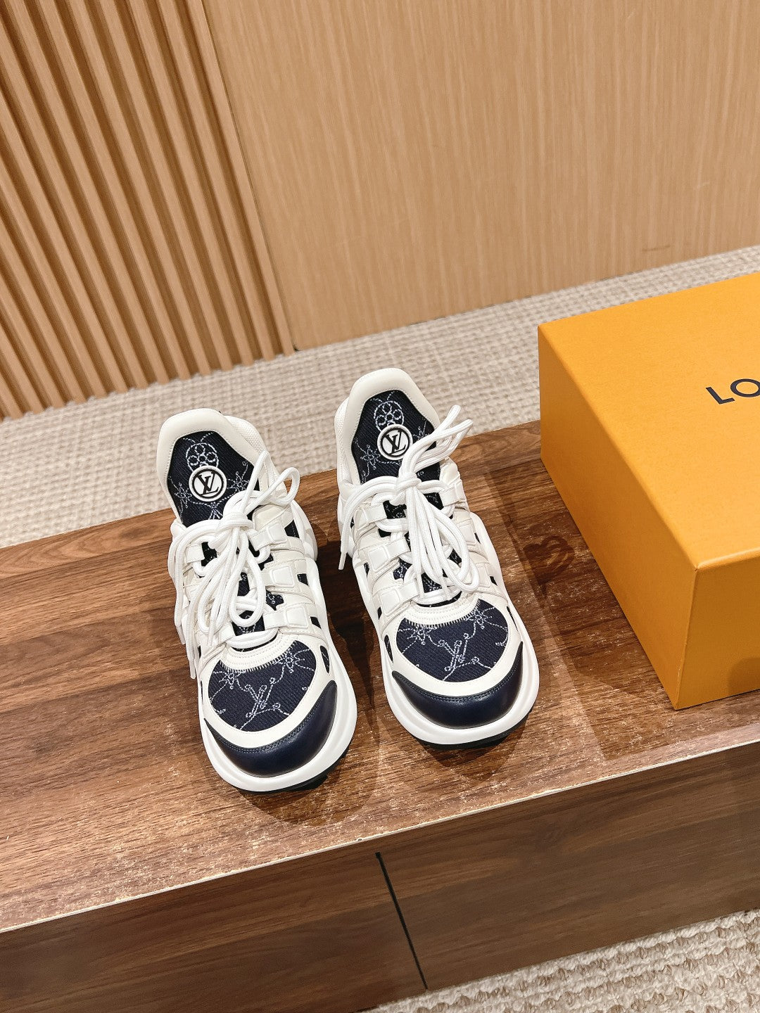 LOUIS VUITTON LV ARCHLIGHT SNEAKER IN WHITE MIX BLACK CALFSKIN AND MONOGRAM DENIM 101073