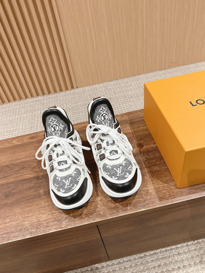 LOUIS VUITTON LV ARCHLIGHT SNEAKER IN WHITE MIX BLACK CALFSKIN AND MONOGRAM DENIM