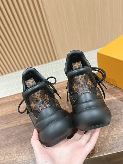 LOUIS VUITTON LV ARCHLIGHT SNEAKER IN BLACK CANVAS AND CHOCOLATE BROWN MONOGRAM CALFSKIN