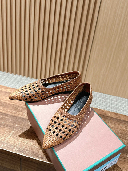 LP POINTED-TOE BALLET FLATS 25S IN LIGHT BROWN LAMBSKIN