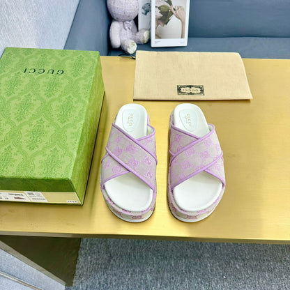 GUCCI SLIDE SANDAL PASTEL PINK CANVAS CROSS STRAPS