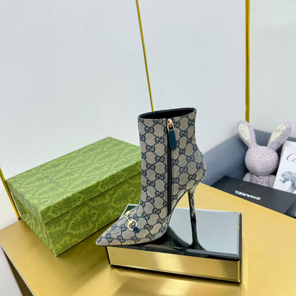 GUCCI HORSEBIT ANKLE BOOT IN PALE GRAY MONOGRAM CANVAS