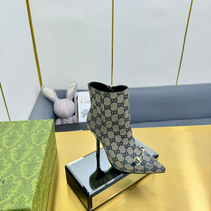 GUCCI HORSEBIT ANKLE BOOT IN PALE GRAY MONOGRAM CANVAS